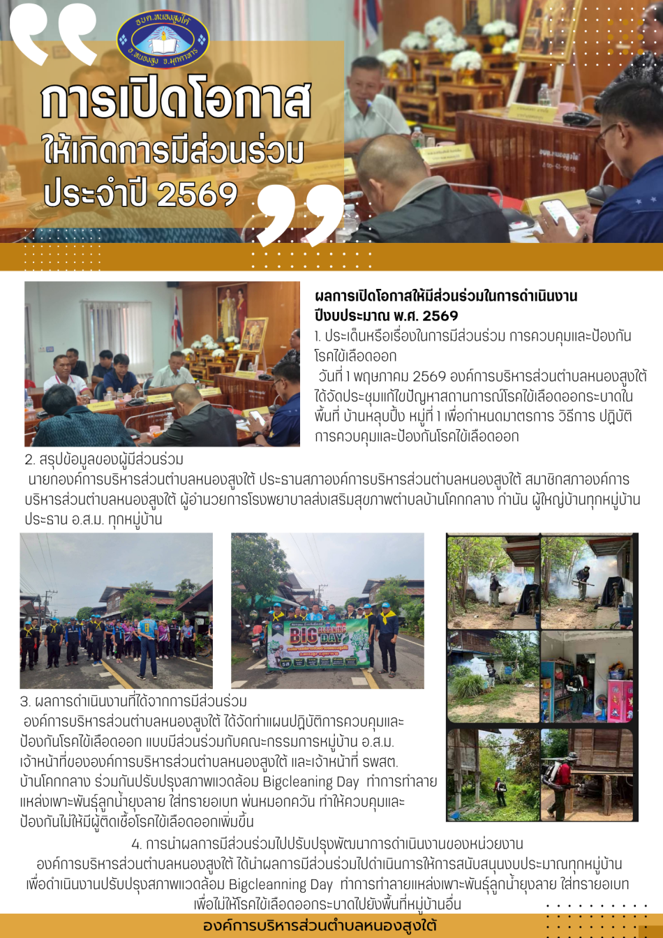 การเปิดโอกาสให้เกิดการมีส่วนร่วม ประจำปีงบประมาณ 2569